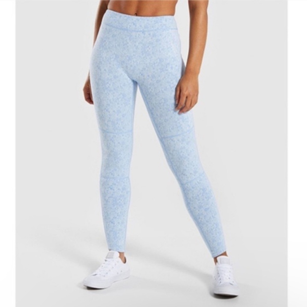 Gymshark Fleur Textured Leggings Malibu Blue Marl Medium High Rise Pilates yoga - Picture 3 of 11